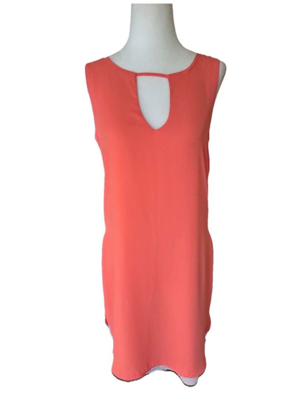 Bar 111 Chiffon Midi Shift Peach Ecru Lightweight Cut Out Summer Dress Size S
